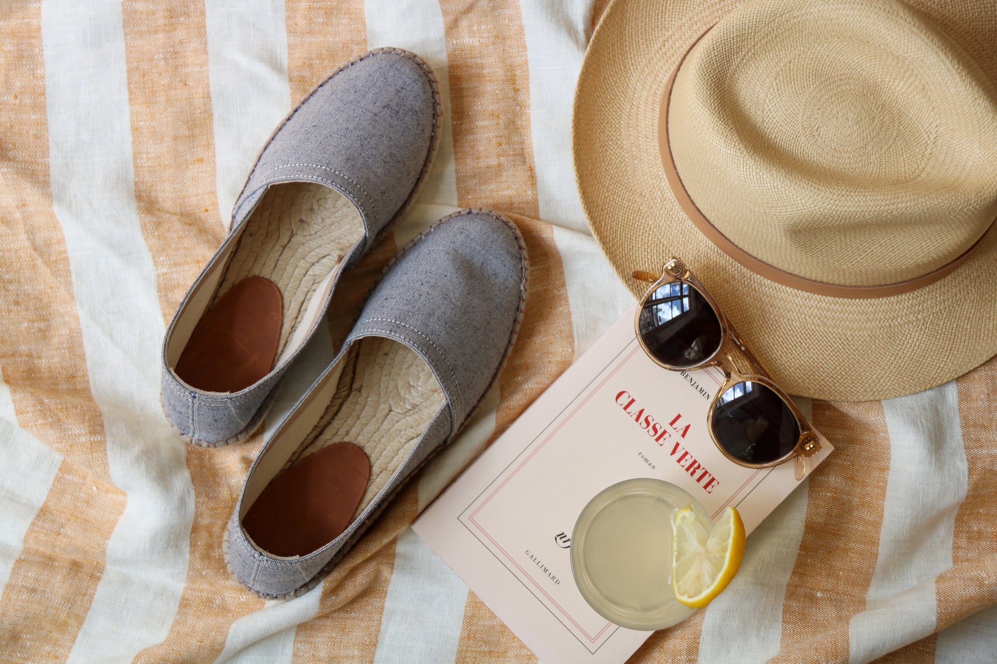 espadrille cuir coton bio, lin français